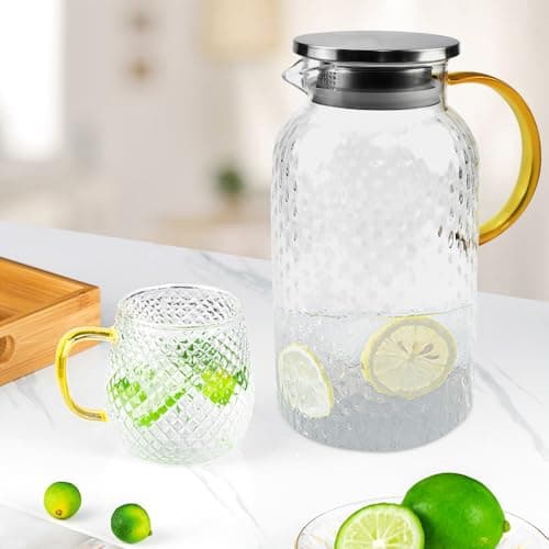 SLTAXAR Théière en Verre 1.8L Résistance à Température -20°C-150°C Théière Originale Théière en Verre Borosilicate Théière Transparente en Verre Théière Marocaine Transparente en Verre Ambre