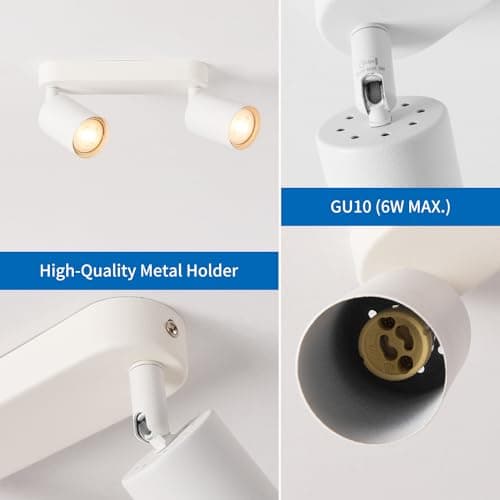 ANWIO Plafonnier Spots, 2 Spots de Plafond Led Intérieurs Base GU10, Spots de Plafond Blancs avec Base Rectangulaire, Spots de Plafond LED Rotatifs (Sans Ampoules).