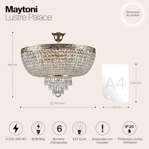 MAYTONI DECORATIVE LIGHTING Lustre Plafonnier en Cristal Brillant Chic Empire 6 Lumières, ecxl. E27, 60W, 220v