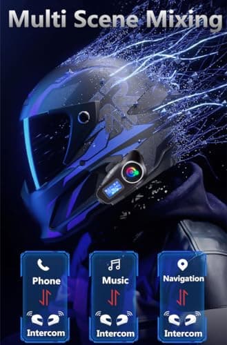 OBEST Intercom Moto Casque 500M, Bluetooth Moto Casque d'écoute, Prise en Charge l'audio FM/Carte CF/Siri, Partage Musique, IP65 Interphone Communication Système avec Lumière Atmosphérique, 1000mAh