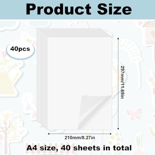 YBCCBY 40PCS Papier Autocollant Transparent 210*297mm Papier Autocollant Imprimante Papier Autocollant Jet d'Encre A4 Vinyle Imprimable Papier Autocollant Étiquette Adhésif Imprimable Pour Etiquettes