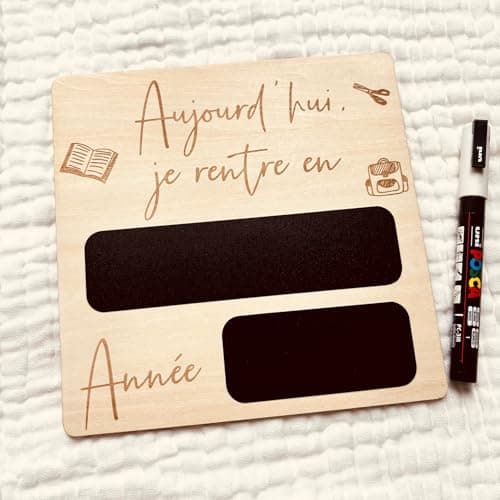Pancarte/Panneau de rentrée scolaire personnalisée – en Bois et Ardoise pour immortaliser le premier jour d'école – Photo souvenir maternelle et primaire