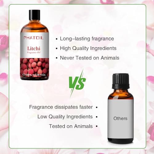 PHATOIL Litchi Huile Essentielle 100ml, Huile de Litchi pour Diffuseur, Huile Parfumée pour Aromathérapie Humidificateur, Bougies