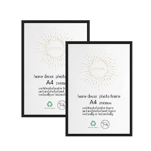 LYYYYX Lot de 2 cadres photo A4 en aluminium noir avec verre acrylique à suspendre ou à poser verticalement ou horizontalement pour photos, affiches, puzzles