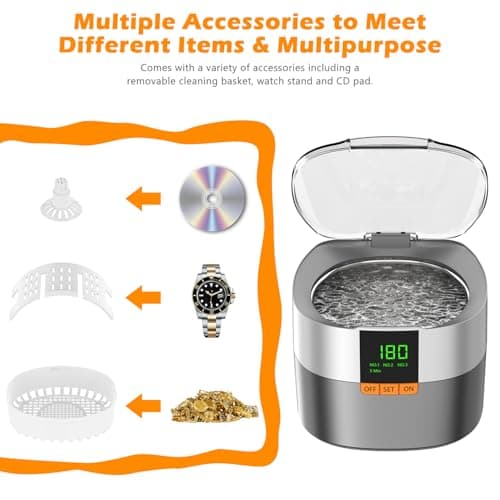 Nettoyeur à ultrasons pour bijoux, KECOOLKE 750 ml Nettoyant sonique avec minuterie numérique pour lunettes, bagues, pièces de monnaie, anneau, argent