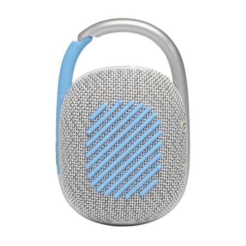 JBL Clip 4 ECO, Enceinte Bluetooth portable, étanche à l'eau et à la poussière, Mousqueton intégré, Autonomie 10h, Blanche