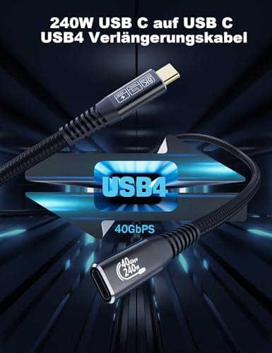 CAKOBLE rallonge thunderbolt 4,[40Gbps 240W] Câble d'extension usb c male femelle, 8K@60Hz Cable rallonge usb c 40gbps Compatible Hub,Dock,Switch,SSD,eGPU,Laptops, Display,Monitor,VR,iPhone 16 50cm