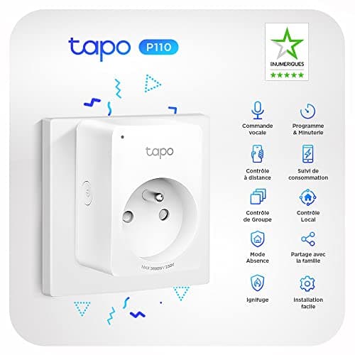 Tapo Prise Connectée WiFi, Suivi de consommation, 16A Type E, compatible avec Alexa et Google Home, Contrôler le radiateur, le chauffage, Économie d'énergie, Commande vocale, Tapo P110(FR)