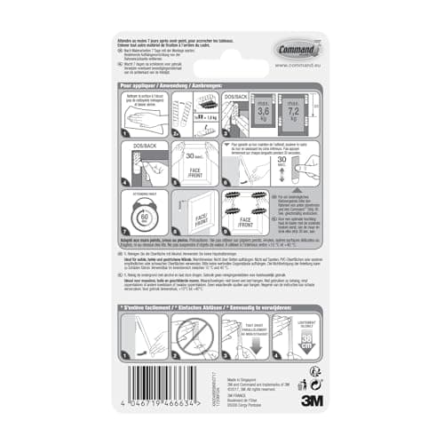 Command Languettes Accroches Tableaux Moyen Modèle, 4 x 2 Languettes, 7,2 kg, Blanc - Fixation sans Dommage