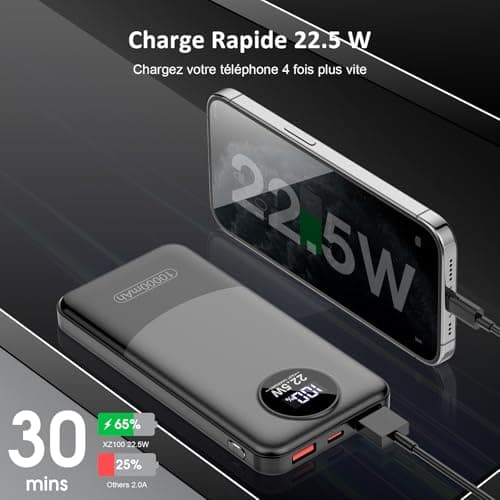 Dbasne Batterie Externe, 22.5W 10000mAh Power Bank Charge Rapide, Batterie Portable PD QC4.0 USB C Input & Output, Power Bank Compatible avec iPhone 15 14 13 Pro Max Samsung Galaxy Xiaomi Huawei