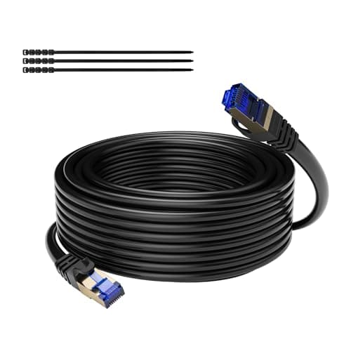 Mygatti 15 mètres CAT 7 Utilisation en extérieur Câble réseau Ethernet RJ45 à enfouissement direct,imperméabl,SSTP,Câble Ethernet 10 Gigabit,LAN et Patch,POE - Noir,avec 15 attaches de câble