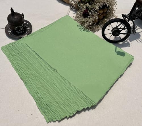 Papier Mixte A4 Vert Fait À La Main Avec Bord Frangé, 21 X 30 cm – 150 GSM – Papier Chiffon Texturé Pressé À Froid Fabriqué Avec Du Coton Recyclé Pour La Fabrication De Cartes – 50 Feuilles