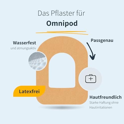 MySweetStitch | Patch de fixation pour Omnipod | Imperméable, respirant et non irritant pour la peau (25 pièces) | extérieur Ø 95 x 72mm | Beige
