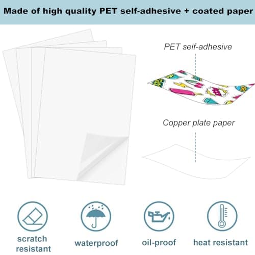 YBCCBY 40PCS Papier Autocollant Transparent 210*297mm Papier Autocollant Imprimante Papier Autocollant Jet d'Encre A4 Vinyle Imprimable Papier Autocollant Étiquette Adhésif Imprimable Pour Etiquettes