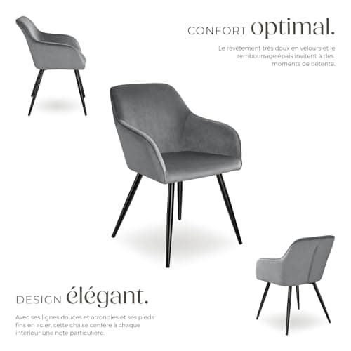 TecTake® Lot de 6 Chaises de Salle à Manger Chaises Rembourrées Fauteuil Salon Design Scandinave Pieds en Metal Noirs Élégant avec Accoudoirs Chaise Coiffeuse, Chambre, Salon, Bureau, Cabinet