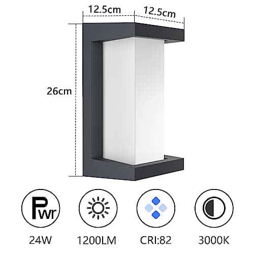 Klighten 2 Piece 24W LED Extérieur Applique Murale, 3000K, IP65 Imperméable Lampe murale, Moderne Applique Murale Rectangulaire pour l'Intérieur, l'Extérieur, le Patio et plus. anthracite