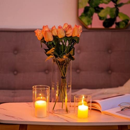 Glasseam Porte-Bougie Hurricane Cylindre en Verre : Vase À Fleurs Transparent pour Bougies Chauffe-Plat Pilier Votif Bougies Flottantes pour Décorations De Table À Manger (M+L+XL x 10)
