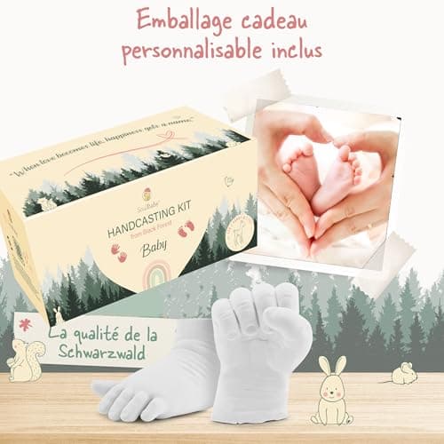SOULBABY® Kit de Moulage Pied et Main Bebe [4 moulages] I 100% Made in Germany I Kit Moulage Bebe avec 2 récipients pour Le Moulage I Kit Empreinte Bebe avec Emballage pour Cadeau de Naissance