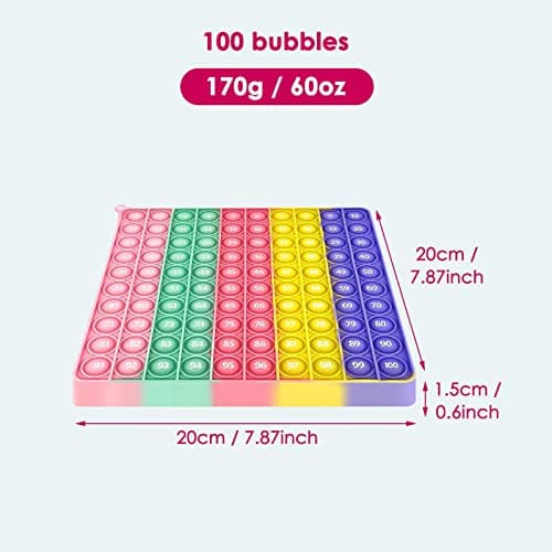 BOOWEN Pop it 20cm Push Popits Bubble Sensory Fidget Toy Silicone Anti-Stress Jouets Popper Stress-Reliever pour Adulte et Enfant Number 100