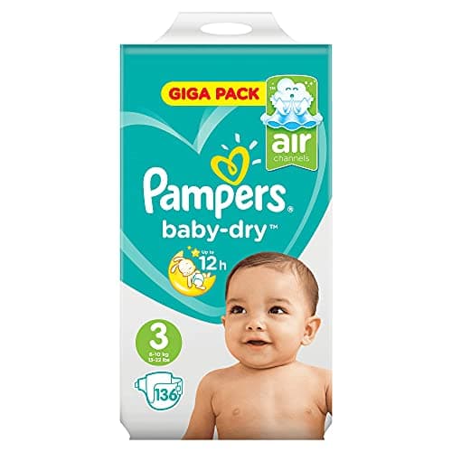 Pampers Baby Dry taille 3, 6-10 kg, Mega Plus Pack, 136 pièces