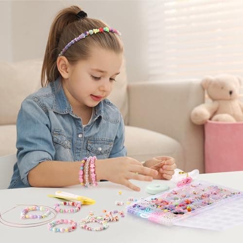 Funtopia 790+pcs Perles pour Bracelet, 32 Types Perles Enfant Kit de Fabrication de Bracelets pour Filles, Bijoux Jouet Enfants pour Filles de 5 à 12 Ans