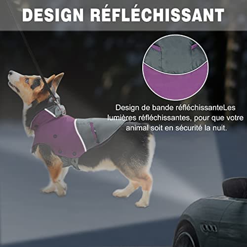 PETLOFT Manteau Chien Hiver, Imperméable Réfléchissant Coupe en Plein Air Polaire Veste Manteau de Pluie pour avec Doublure en Molleton Détachable