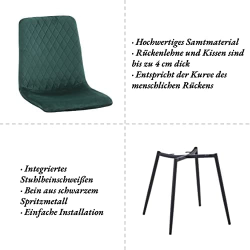 GOLDFAN Ensemble Table et 4 Chaises Bois Table de Salle à Manger avec 4 Velours Chaises,Table en Bois et Chaise de Salle à Manger de Cuisine pour 4 Personnes,Vert
