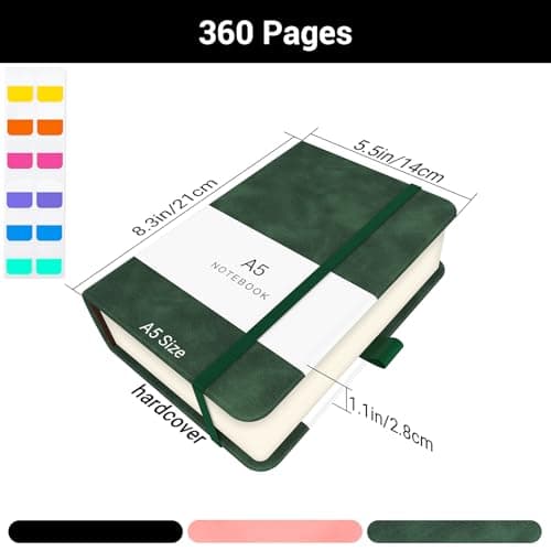Yarotm Carnet A5 Carreaux - 1 Pièce Cahier Journal Quadrillé 100g/m2 Papier 14x21cm - 360 Pages Cahier de Note Carreaux 5mm - Carnet de Notes A5 Cuir PU Voyage Dessin, Vert