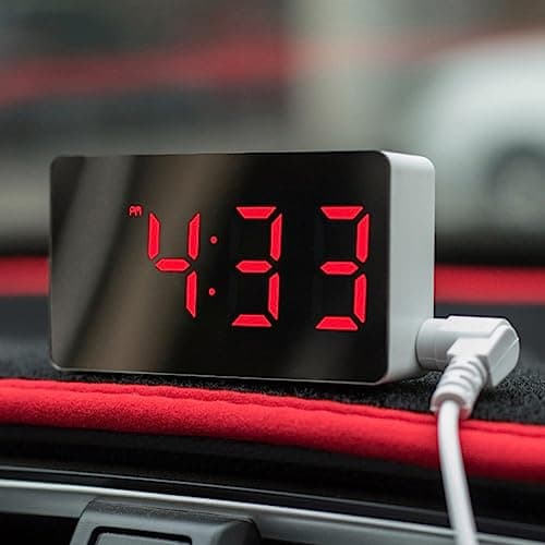 Lioaeust Réveil numérique avec miroir - Horloge de à LED - Réveil électronique numérique portable
