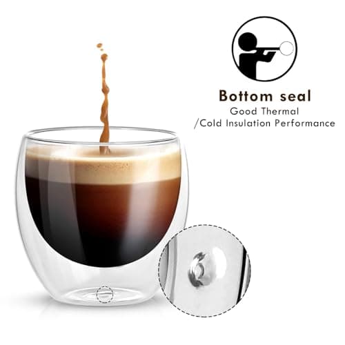 Cieex Ensemble Tasse Expresso Double Paroi de 80ml 4pcs Tasse Café ExpressO avec Cuillères et Dessous de Verre en Feutre