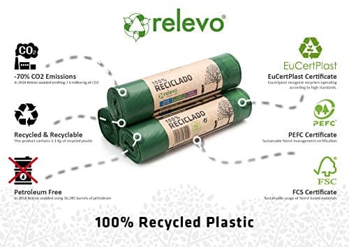 Relevo Sacs Poubelle 100% recyclés, très résistant 50 L, 30 pièces (L'emballage peut varier)