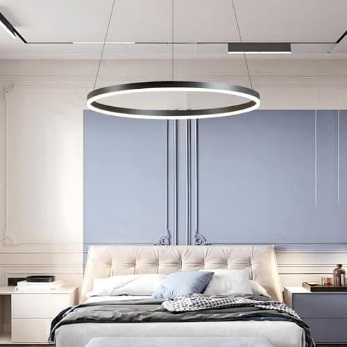 YYUTLUO Lustre LED Moderne DIY Cercle | 1 Noire Anneaux :60cm=29W| Éclairage Suspendu LED Métal+Acrylique Télécommande Intensité Variable 2,13G Lampe Suspendue Plafond Ronde Salon Chambre Coucher