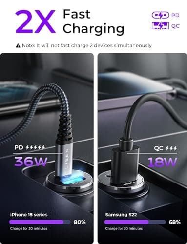 LISEN Chargeur Voiture USB C 54 W PD&QC3.0 Prise Allume Cigare USB Allume Cigare Charge Rapide Mini Adaptateur USB en métal pour Samsung S24 Pixel Android iPad iPhone 16 15 Pro Max 14 AirPods LG