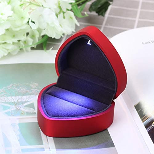 BESPORTBLE Boîte à bagues en bois à LED en forme de cœur - Pour anniversaire de mariage, Saint Valentin (rouge)