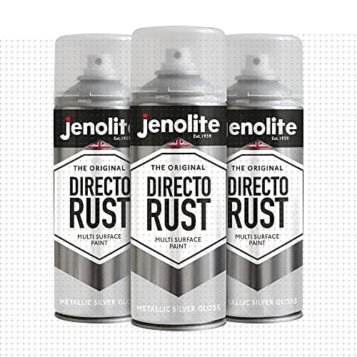 JENOLITE Directorust Peinture aérosol brillante métallique | Argenté | 3 x 400 ml | Peinture aérosol dorée multi-surfaces pour métal, bois, plastique | Apprêt tout-en-un, sous-couche et couche de