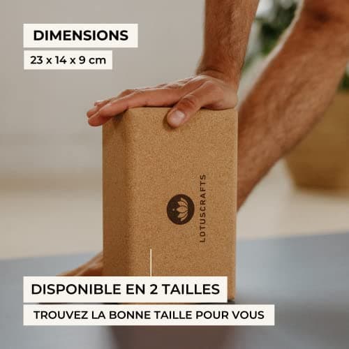 Lotuscrafts bloc de yoga en liège Supra Grip - fabriqué écologiquement - bloc de yoga en liège naturel - bloc en liège pour yoga et pilates - bloc de yoga pour débutants et avancés - Large