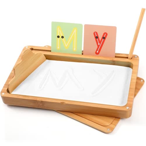 AtMini Montessori Table de Sable début d'entraînement d'écriture et de Dessin Jouet en Bois Montessori Table de Sable éducative Jouet pour Le développement Moteur précoce chez Les Enfants (blanc)