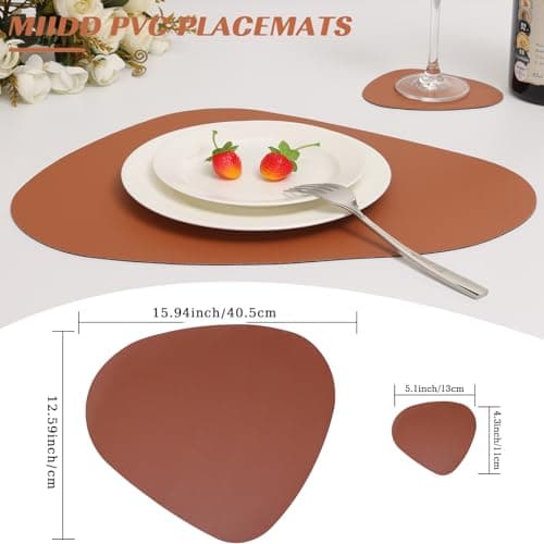 Sets de 4 Table Lavable,Set Couverts de Table,Dessous de Table,Cuir Antidérapant Double Face Imperméables Set Table et Dessous de Verre,Set de Table Lavable Chaleur Résiste(Brun Gris)