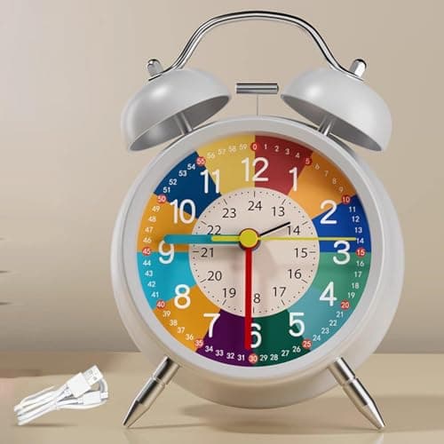 Besreey Réveil analogique pour,Horloge analogique pour - Horloge d'apprentissage silencieuse et sans tic-tac pour avec veilleuse | Horloge en métal pour Apprendre à Lire l'heure, Aide pédagogique