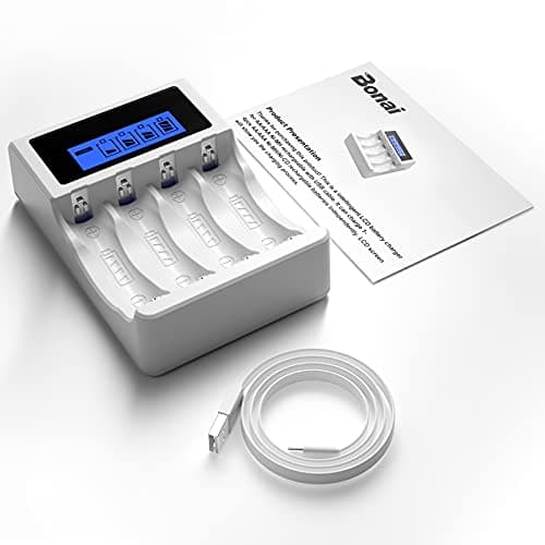 BONAI Chargeur Piles Rechargeable, 4 Slots LCD Charge Rapide de pour Ni-MH/Ni-CD AA AAA Rechargeable Pile avec Port USB