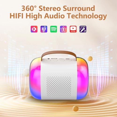 Micro Karaoke Enfant avec 2 Microphones, Mini Karaoke Machine Portable sans Fil, Convient aux Enfants et Aux Adultes, avec des Lumières LED et des Effets de Changement de Voix, Un Cadeau pour Les Fill