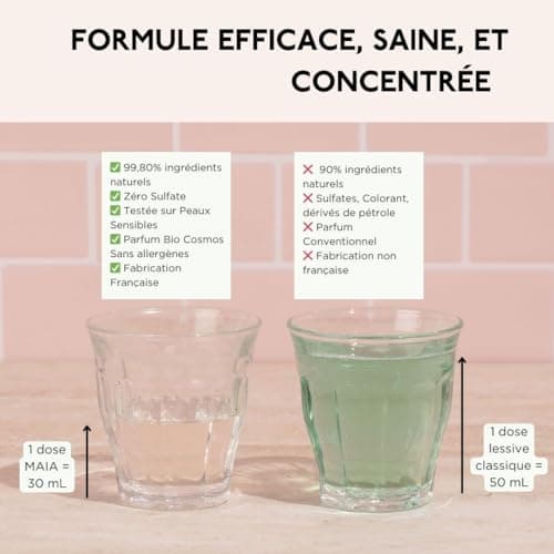 MAIA - Lessive Naturelle Fleurs de Cerisier 3L - 99 lavages - Lavage en Machine - Efficacité Anti-Taches - Formule Sans Allergènes - Emballage Écologique - Fabriquée en France