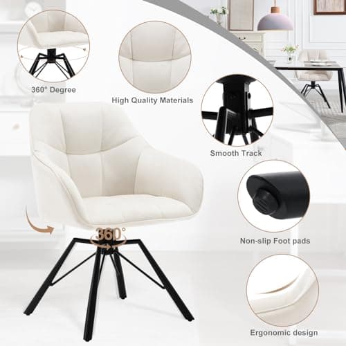 WOLTU Chaise Pivotante à 360°, Lot de 4, Chaise Salle à Manger, Chaise Scandinave, Chaise de Cuisine, Fauteuil Salle à Manger, en Velours, Assise Rembourrée, Pieds en Métal, Crème, BH365cm-4