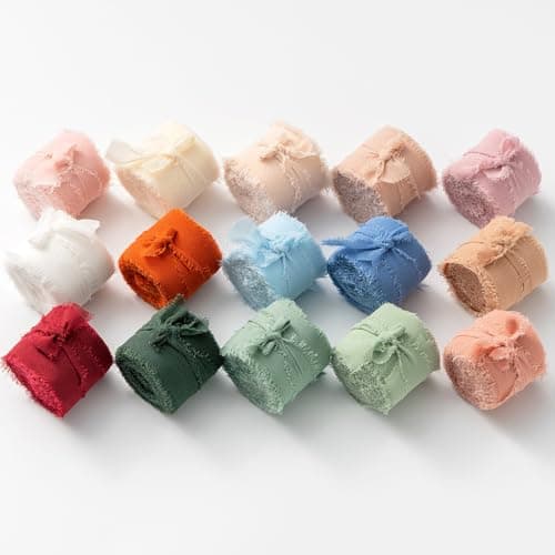 MORSUNBELA Ruban en Mousseline de Soie - Vieux Rose - 3,8 cm - Ruban à Franges - 19,2 m