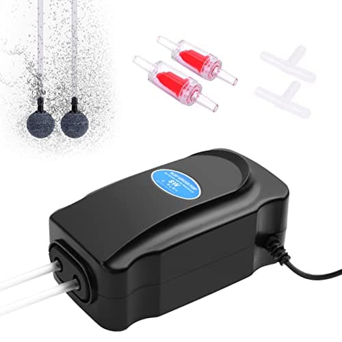 flintronic Pompe à Air Aquarium, 3W /8W Réglable Puissante Double Sortie Bulleur Aquarium pour Aquarium 5 à 300 L Ultra Silencieuse avec 1,5M /2M Tuyau,Pierre à Air,Clapet Anti-Retour et Raccord en T