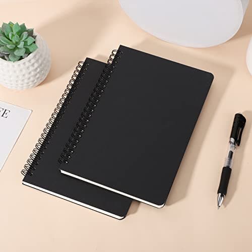 Yarotm Cahier ligné à spirale A5, 2pcs 5.5x8.3inch Lined Travel Notebooks Journal, Bloc-notes mémo carnet de croquis, livre à spirale ligné pour affaires de bureau-couverture noire