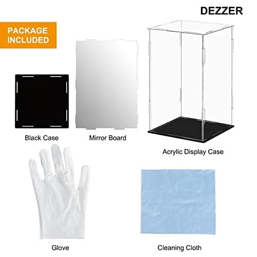 Dezzer Vitrine Acrylique avec Base Noire, Assembler la boîte à poussière de la boîte Acrylique de comptoir pour l'action Figurines Jouets, Collectibles, Stockage à Domicile (15 x 15 x 25 cm)