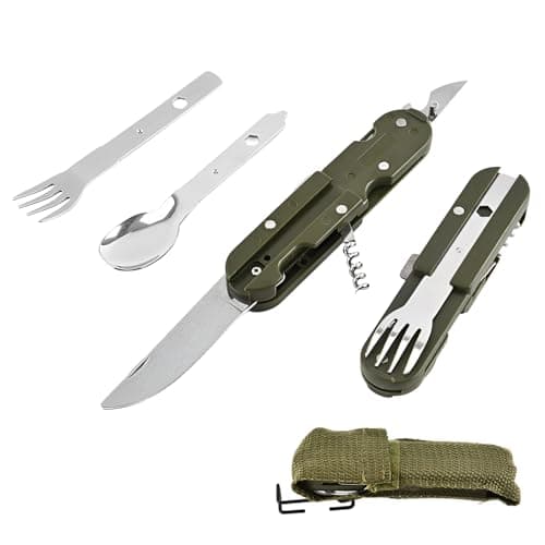 Lotbun Couverts De Camping Pliable,5 En 1 Set De Couverts De Camping,Set De Couverts D'Extérieur Avec Sac De Rangement,Camping Et Pique-Niques De Randonnée
