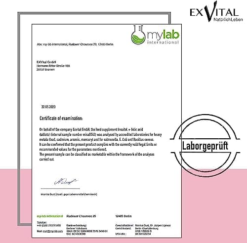Inositol, idéalement combiné avec de l'acide folique, 180 comprimés, myo-inositol pur, hautement dosé : 2000 mg d'inositol & 400 μg d'acide folique par jour, vitamines B8, végétalien & sans additif