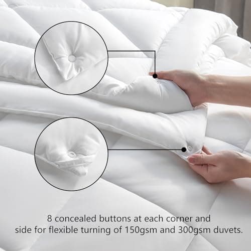CozyLux Couette 4 Saisons 220x240 - 3 en 1 (150g/m2 + 300g/m2 = 450g/m2), Été Légère + Mi-Saison = Tempérée Chaud Hiver, Avec Boutons Pression, 240x220 Blanc